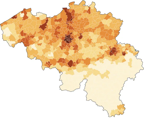 Population density map of Belgium